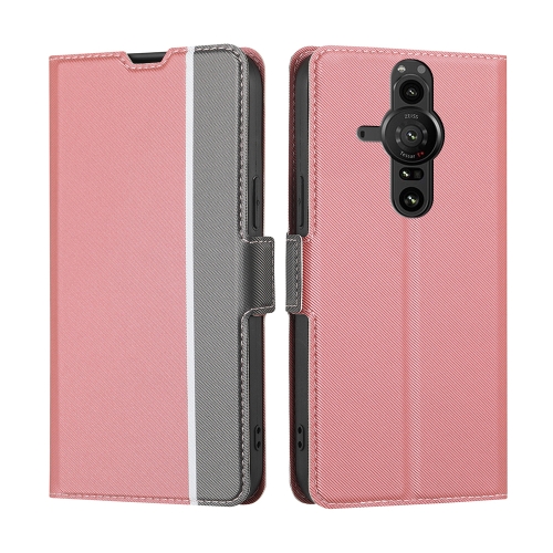 

For Sony Xperia Pro-I Twill Texture Side Button Leather Phone Case(Pink)