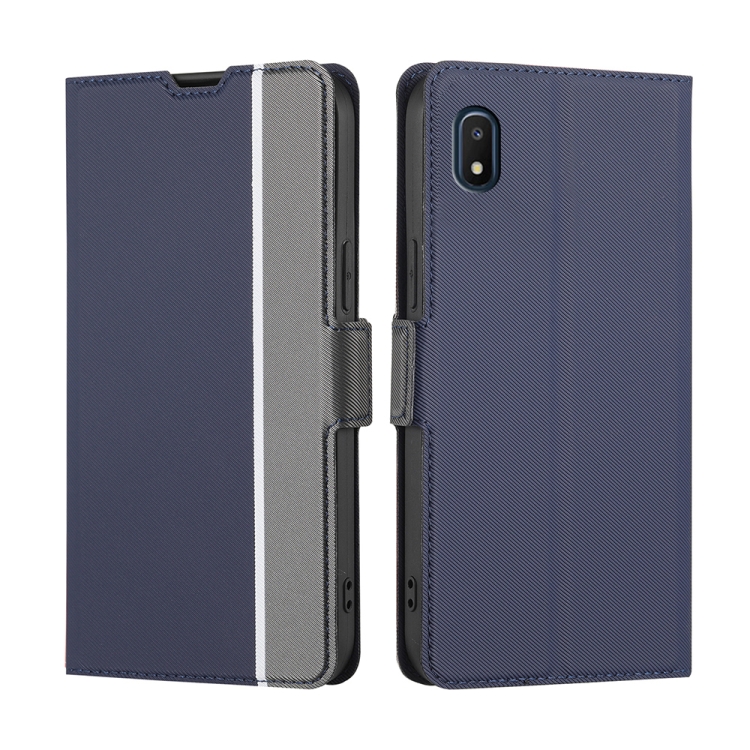 

For Samsung Galaxy A10e Twill Texture Side Button Leather Phone Case(Blue)