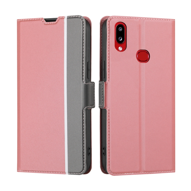 

For Samsung Galaxy A10s Twill Texture Side Button Leather Phone Case(Pink)