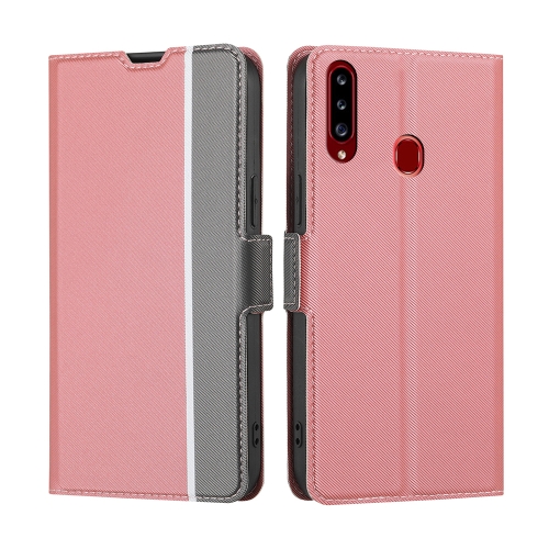 

For Samsung Galaxy A20s Twill Texture Side Button Leather Phone Case(Pink)