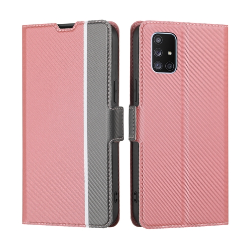 

For Samsung Galaxy A71 5G Twill Texture Side Button Leather Phone Case(Pink)