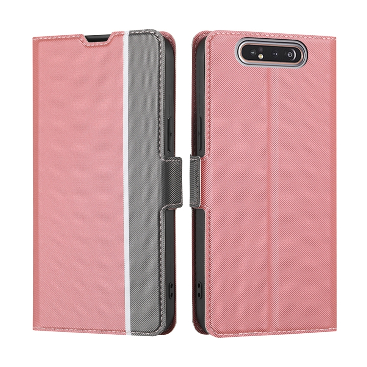 

For Samsung Galaxy A80 Twill Texture Side Button Leather Phone Case(Pink)