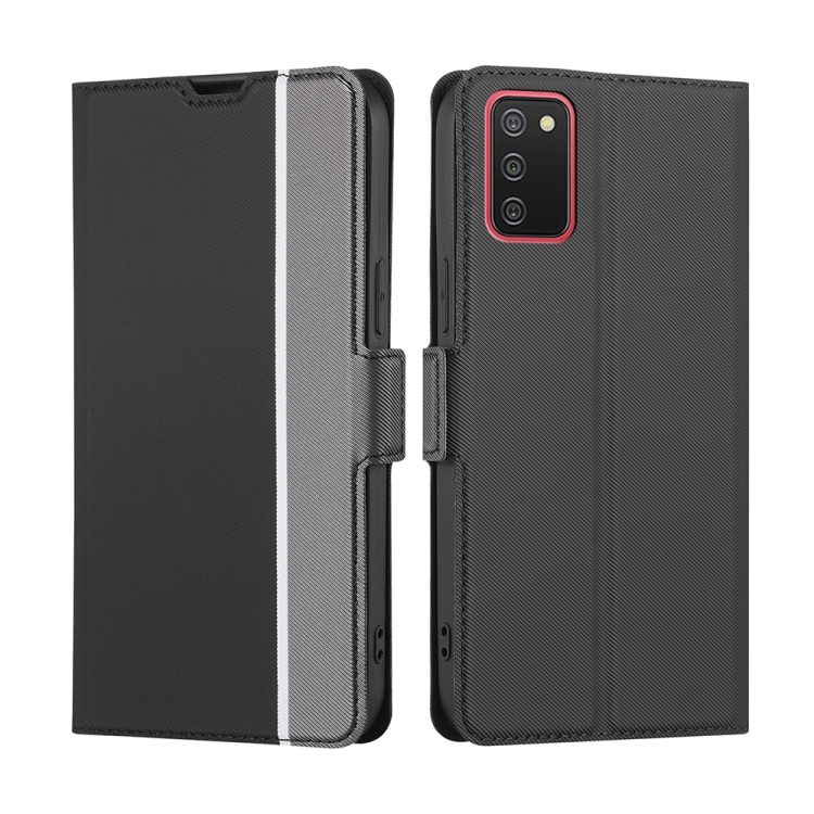 

For Samsung Galaxy A02s EU Twill Texture Side Button Leather Phone Case(Black)