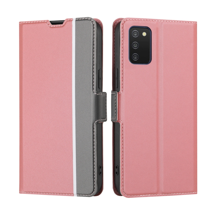 

For Samsung Galaxy A03s Twill Texture Side Button Leather Phone Case(Pink)