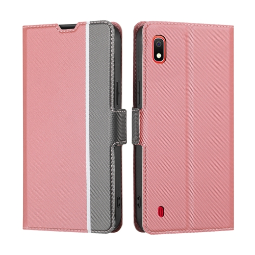 

For Samsung Galaxy A10 Twill Texture Side Button Leather Phone Case(Pink)