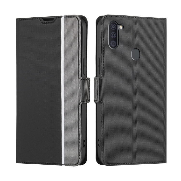 

For Samsung Galaxy A11 US Twill Texture Side Button Leather Phone Case(Black)