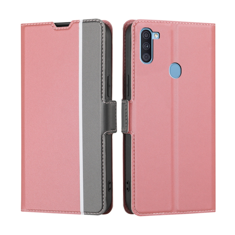

For Samsung Galaxy A11 EU Twill Texture Side Button Leather Phone Case(Pink)