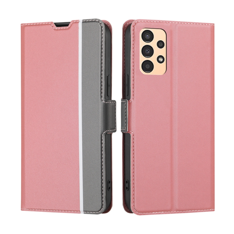 

For Samsung Galaxy A13 4G Twill Texture Side Button Leather Phone Case(Pink)