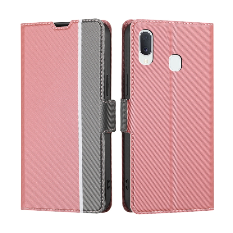 

For Samsung Galaxy A20e Twill Texture Side Button Leather Phone Case(Pink)