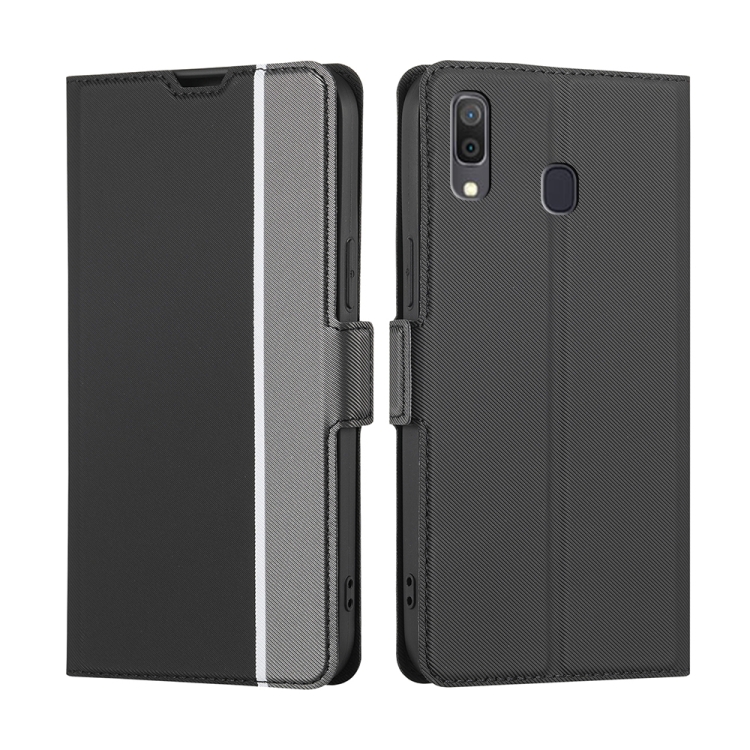 

For Samsung Galaxy A30 Twill Texture Side Button Leather Phone Case(Black)