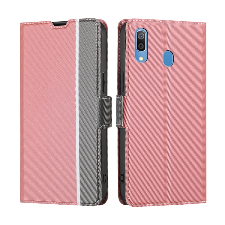 

For Samsung Galaxy A30 JP Twill Texture Side Button Leather Phone Case(Pink)