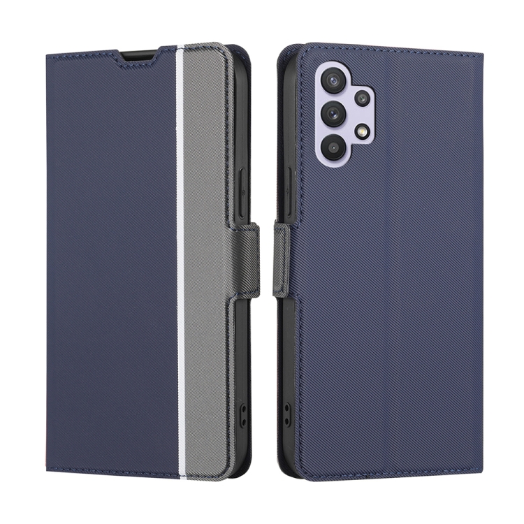 

For Samsung Galaxy A32 5G Twill Texture Side Button Leather Phone Case(Blue)