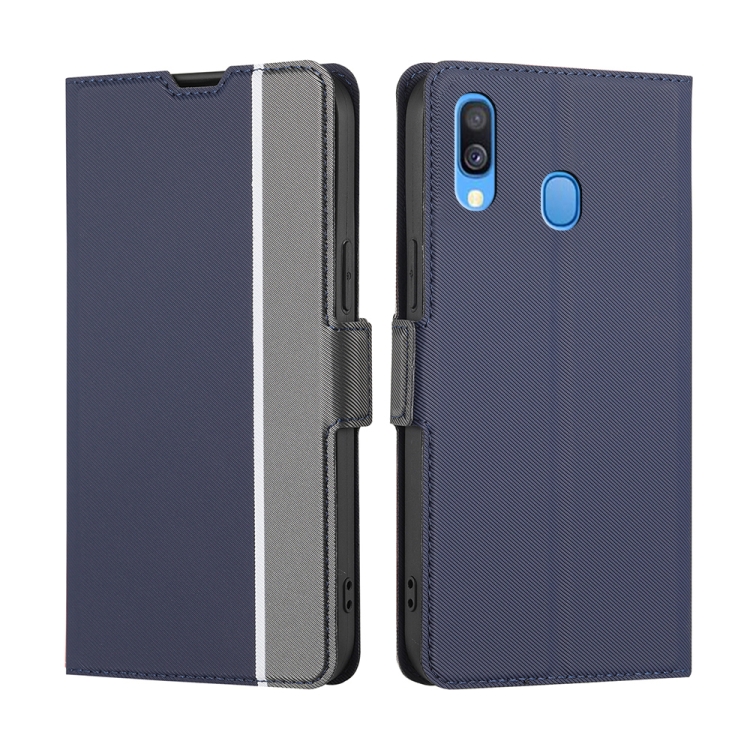 

For Samsung Galaxy A40 Twill Texture Side Button Leather Phone Case(Blue)