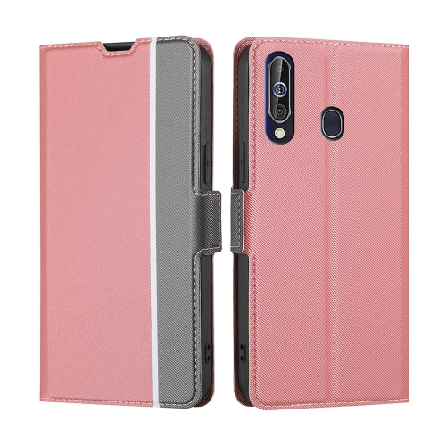 

For Samsung Galaxy A60 Twill Texture Side Button Leather Phone Case(Pink)