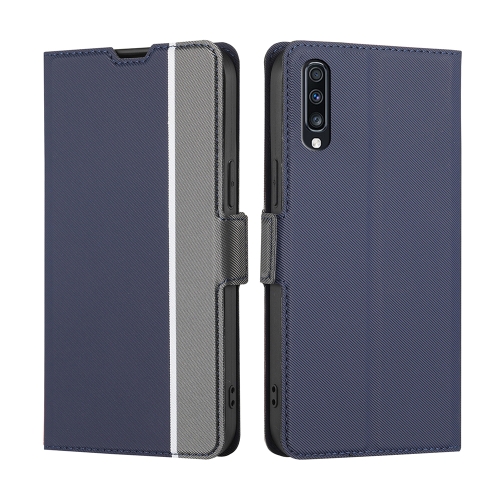 

For Samsung Galaxy A70 Twill Texture Side Button Leather Phone Case(Blue)