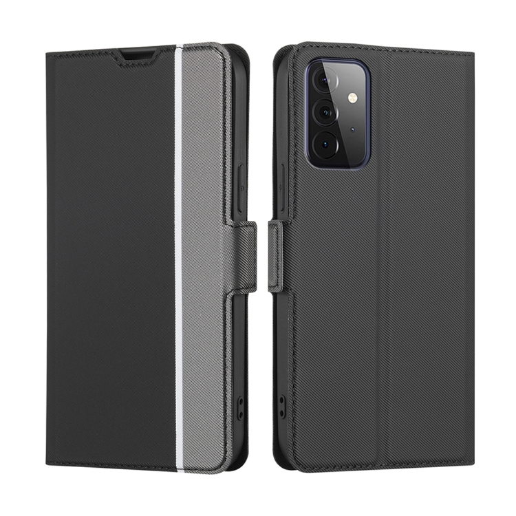 

For Samsung Galaxy A72 Twill Texture Side Button Leather Phone Case(Black)