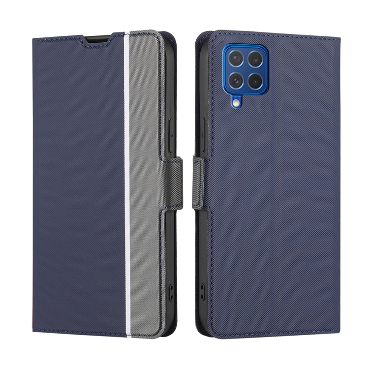 

For Samsung Galaxy F62 / M62 Twill Texture Side Button Leather Phone Case(Blue)
