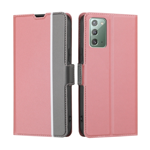 

For Samsung Galaxy Note20 Twill Texture Side Button Leather Phone Case(Pink)