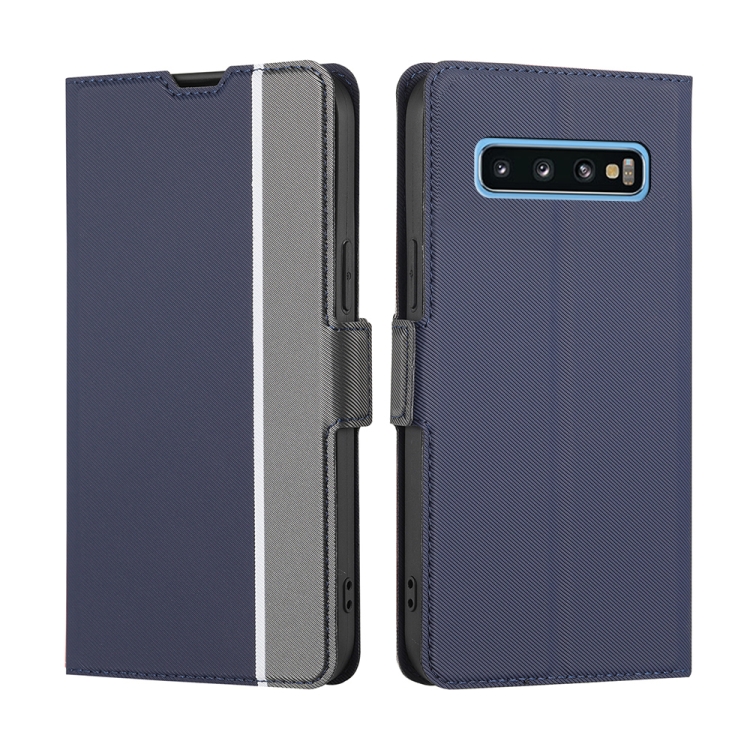 

For Samsung Galaxy S10 Twill Texture Side Button Leather Phone Case(Blue)