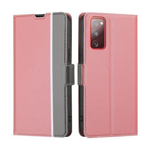 

For Samsung Galaxy S20 FE Twill Texture Side Button Leather Phone Case(Pink)