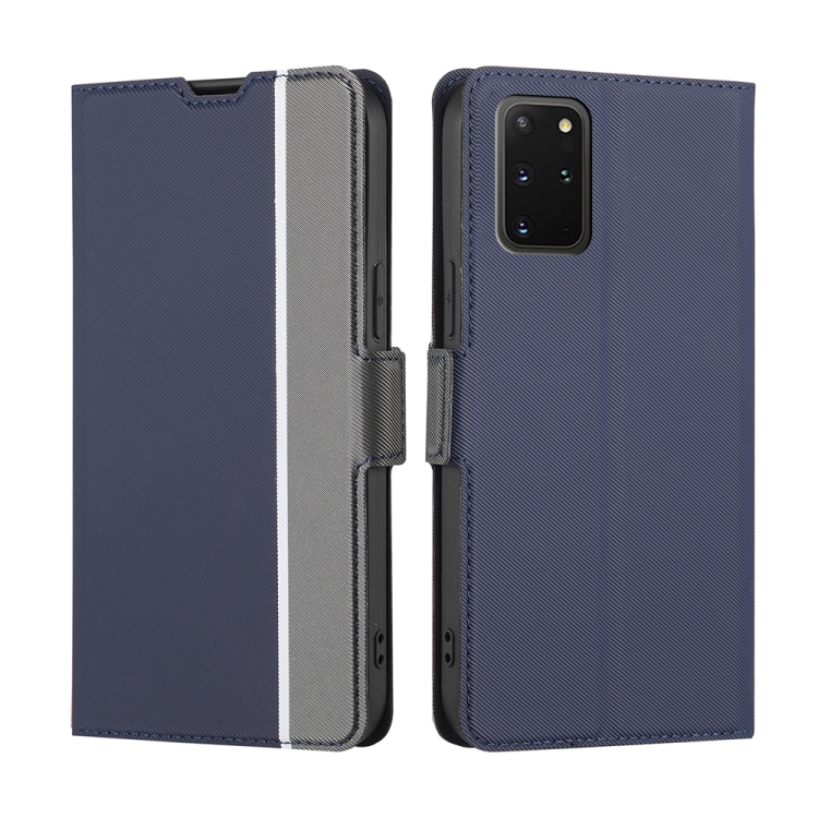 

For Samsung Galaxy S20+ Twill Texture Side Button Leather Phone Case(Blue)