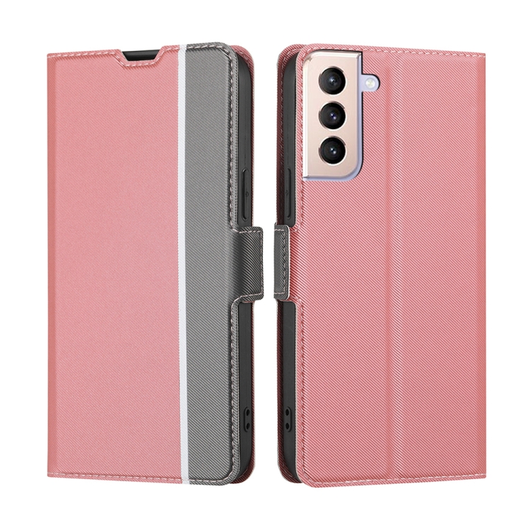 

For Samsung Galaxy S21 5G Twill Texture Side Button Leather Phone Case(Pink)