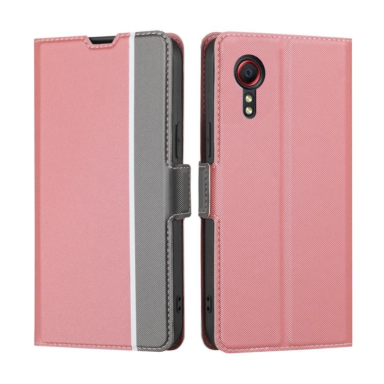 

For Samsung Galaxy Xcover 5 Twill Texture Side Button Leather Phone Case(Pink)
