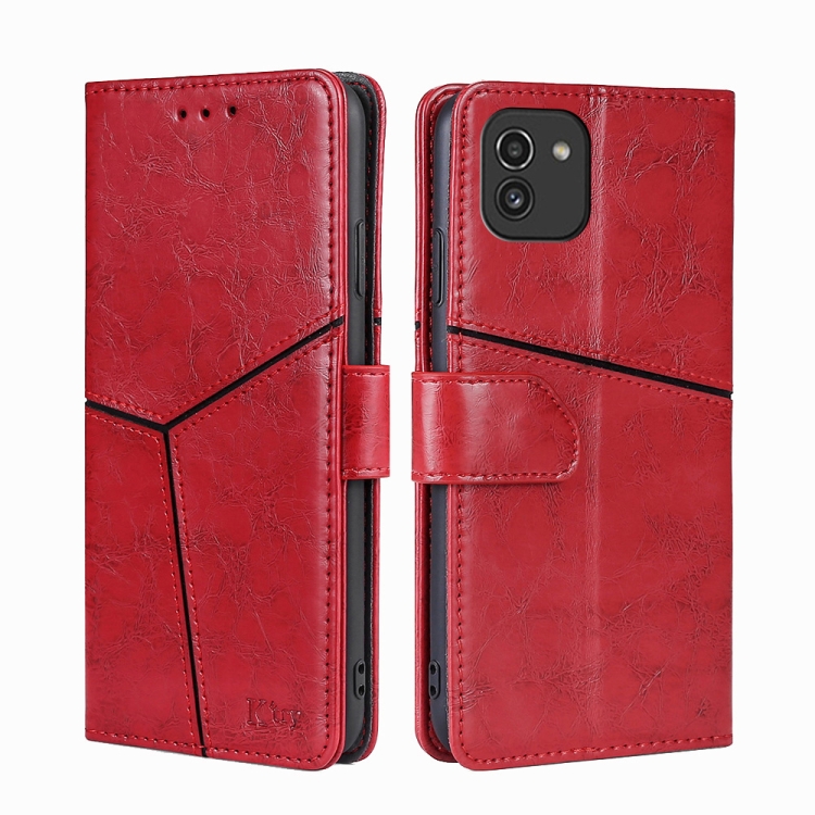 

For Samsung Galaxy A03 EU Geometric Stitching Horizontal Flip TPU + PU Leather Phone Case(Red)