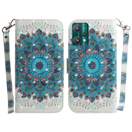 

For OPPO Realme 9 Pro 3D Colored Horizontal Flip Leather Phone Case(Peacock Wreath)