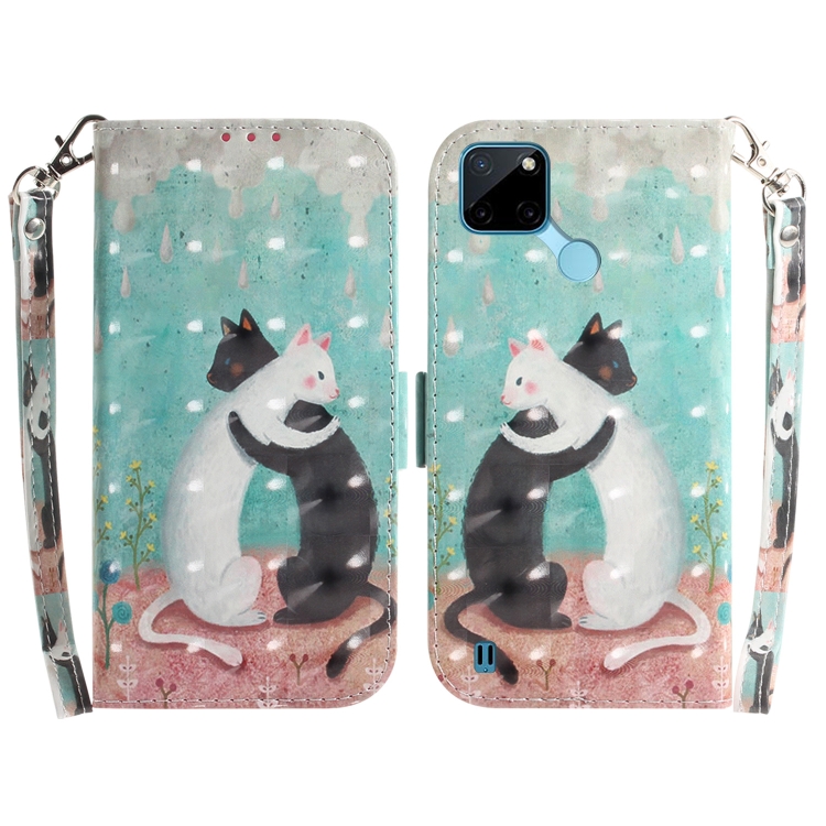 

For OPPO Realme C21Y 3D Colored Horizontal Flip Leather Phone Case(Black White Cat)