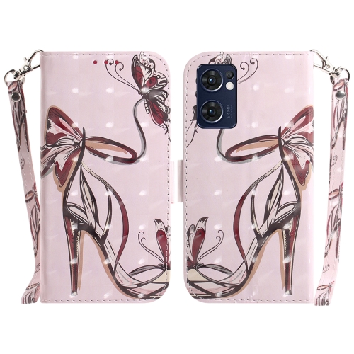 

For OPPO Reno7 5G Foreign / Find X5 Lite 3D Colored Horizontal Flip Leather Phone Case(Butterfly High-heeled)