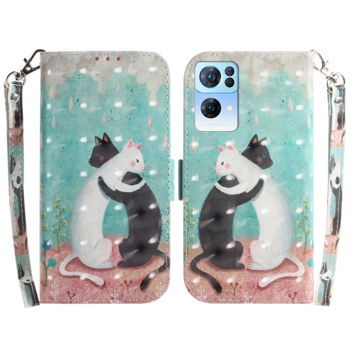 

For OPPO Reno7 Pro 5G 3D Colored Horizontal Flip Leather Phone Case(Black White Cat)