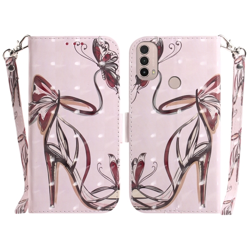 

For Motorola Moto E20 / E30 / E40 3D Colored Horizontal Flip Leather Phone Case(Butterfly High-heeled)