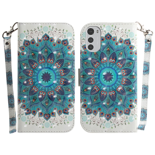 

For Motorola Moto E32 3D Colored Horizontal Flip Leather Phone Case(Peacock Wreath)