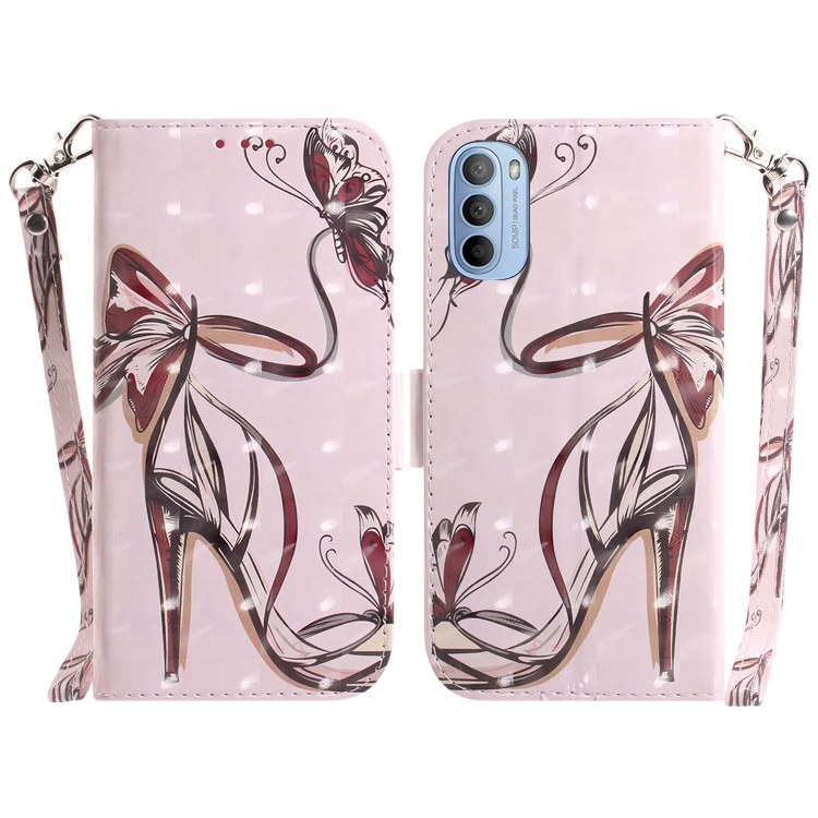 

For Motorola Moto G51 3D Colored Horizontal Flip Leather Phone Case(Butterfly High-heeled)