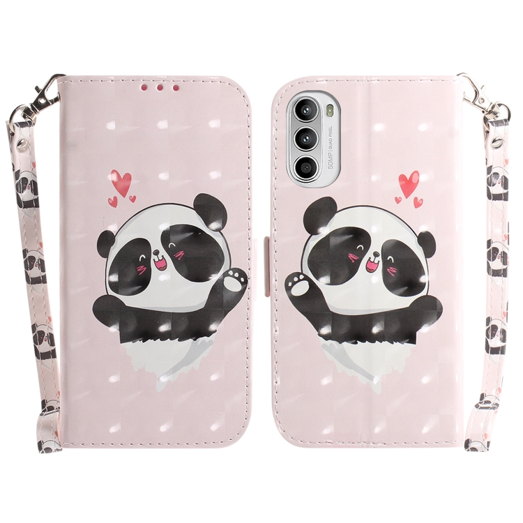 

For Motorola Moto G52 3D Colored Horizontal Flip Leather Phone Case(Heart Panda)