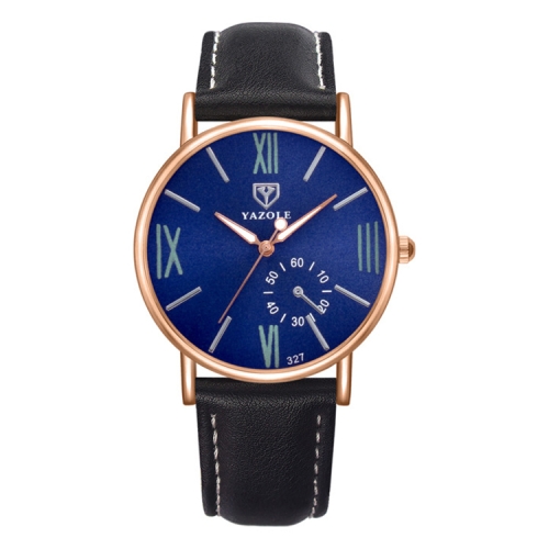 YAZOLE 327 Leather Strap Waterproof Luminous Ladies Watch Blue Black