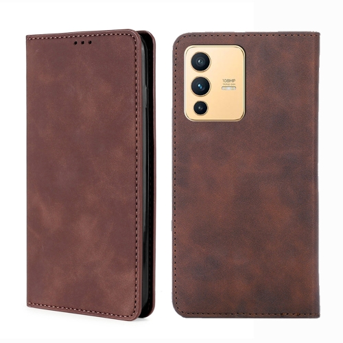 

For vivo S12 / V23 5G Skin Feel Magnetic Horizontal Flip Leather Phone Case(Dark Brown)