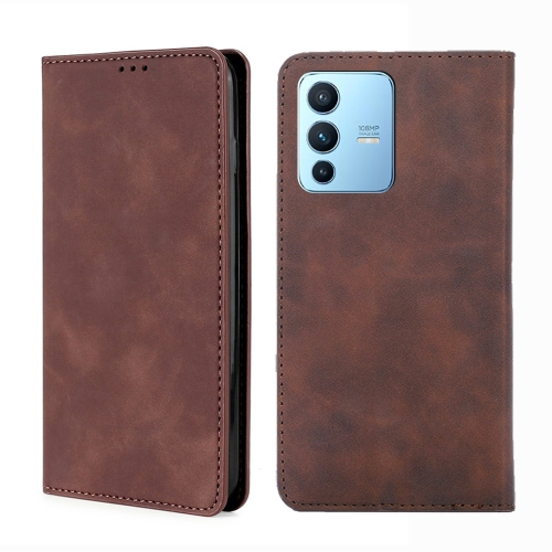 

For vivo S12 Pro 5G / V23 Pro Skin Feel Magnetic Horizontal Flip Leather Phone Case(Dark Brown)