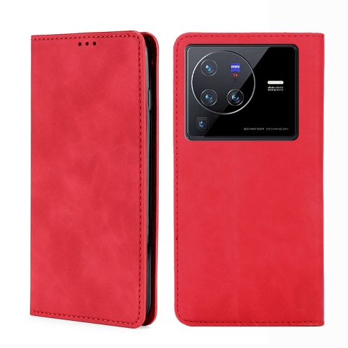 

For vivo X80 Pro Skin Feel Magnetic Horizontal Flip Leather Phone Case(Red)