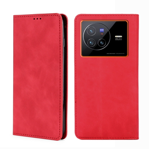 

For vivo X80 Skin Feel Magnetic Horizontal Flip Leather Phone Case(Red)