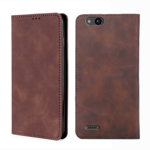 

For ZTE Tempo X / Vantage Z839 / N9137 Skin Feel Magnetic Flip Leather Phone Case(Dark Brown)