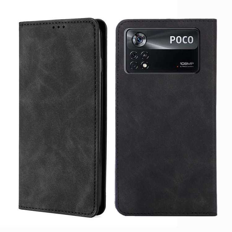 

For Xiaomi Poco X4 Pro 5G Skin Feel Magnetic Flip Leather Phone Case(Black)