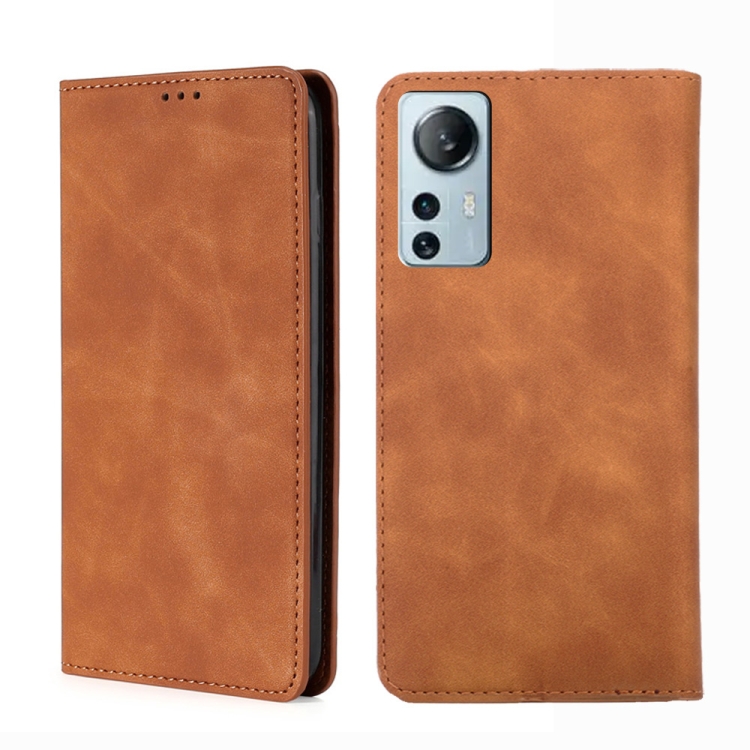 

For Xiaomi 12 Lite Skin Feel Magnetic Flip Leather Phone Case(Light Brown)