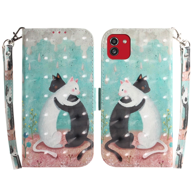 

For Samsung Galaxy A03 166mm 3D Colored Horizontal Flip Leather Phone Case(Black White Cat)