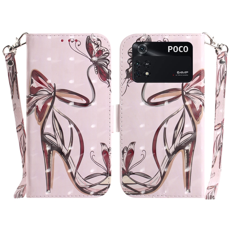 

For Xiaomi Poco M4 Pro 3D Colored Horizontal Flip Leather Phone Case(Butterfly High-heeled)