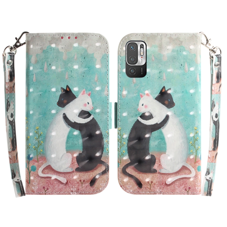 

For Xiaomi Redmi Note 10 5G / Poco M3 Pro 3D Colored Horizontal Flip Leather Phone Case(Black White Cat)