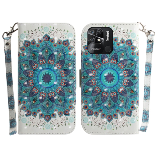 

For Xiaomi Redmi 10C 3D Colored Horizontal Flip Leather Phone Case(Peacock Wreath)
