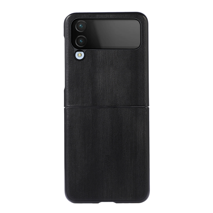 

For Samsung Galaxy Z Flip4 Yellow Cow Texture PU Phone Case(Black)