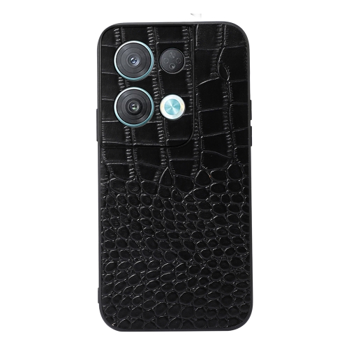 

For OPPO Reno8 Crocodile Top Layer Cowhide Leather Phone Case(Black)